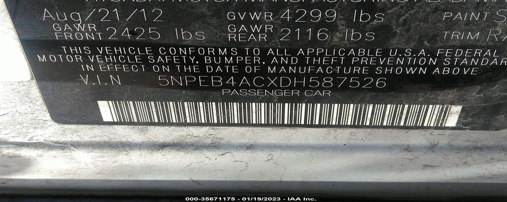 5NPEB4ACXDH587526 2013 HYUNDAI SONATA photo no. 9