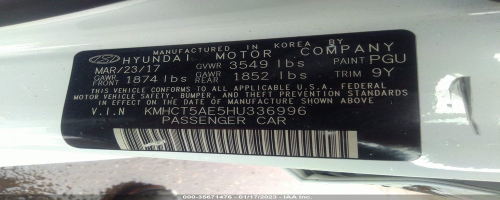 KMHCT5AE5HU336996 2017 HYUNDAI ACCENT photo no. 9