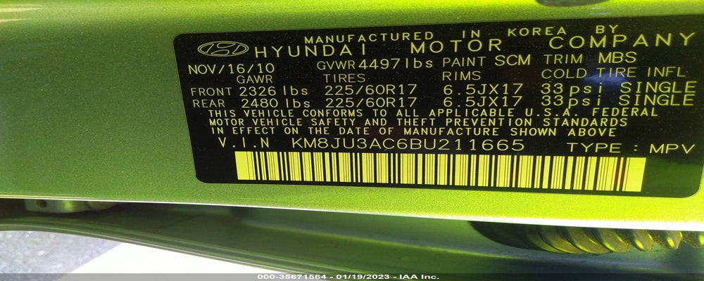 KM8JU3AC6BU211665 2011 HYUNDAI TUCSON photo no. 9