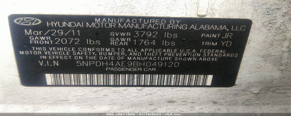 5NPDH4AE9BH049120 2011 HYUNDAI ELANTRA photo no. 9