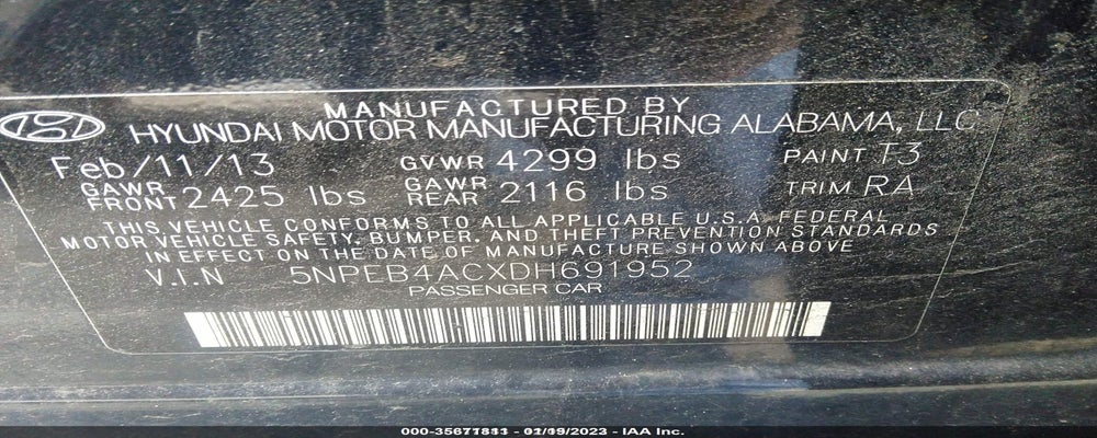 5NPEB4ACXDH691952 2013 HYUNDAI SONATA photo no. 9