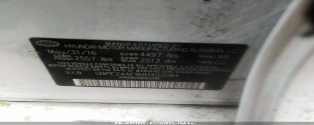 5NPE24AF9HH452084 2017 HYUNDAI SONATA photo no. 9