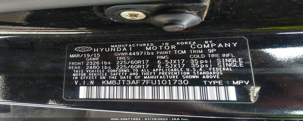 KM8JT3AF7FU101730 2015 HYUNDAI TUCSON photo no. 9