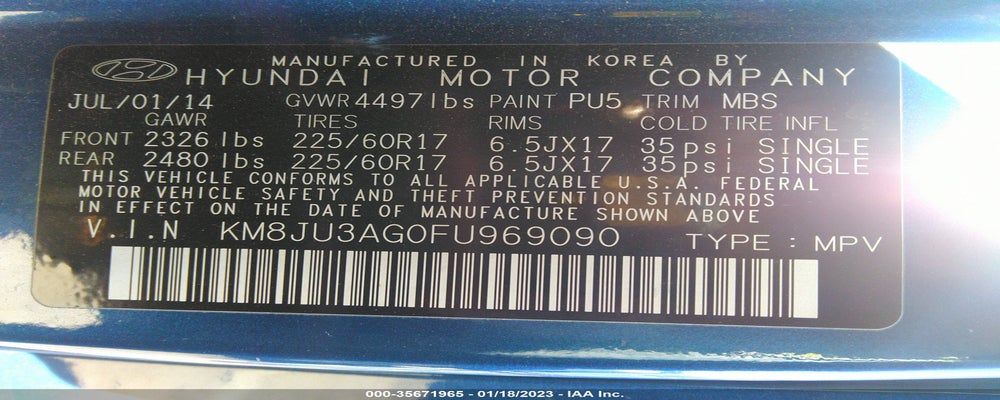 KM8JU3AG0FU969090 2015 HYUNDAI TUCSON photo no. 9