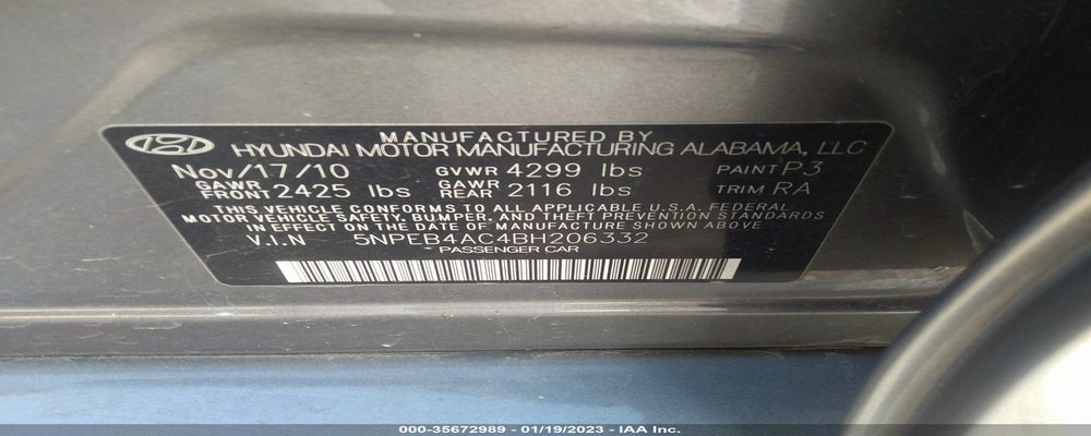 5NPEB4AC4BH206332 2011 HYUNDAI SONATA photo no. 9