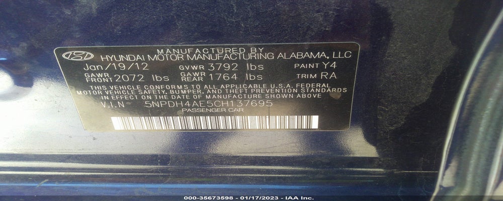 5NPDH4AE5CH137695 2012 HYUNDAI ELANTRA photo no. 9