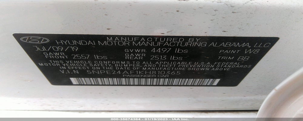 5NPE24AF1KH810365 2019 HYUNDAI SONATA photo no. 9