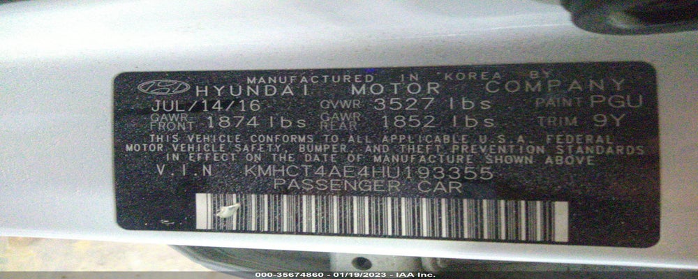 KMHCT4AE4HU193355 2017 HYUNDAI ACCENT photo no. 9