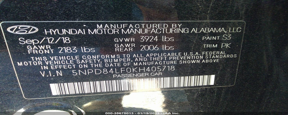 5NPD84LF0KH405718 2019 HYUNDAI ELANTRA photo no. 9