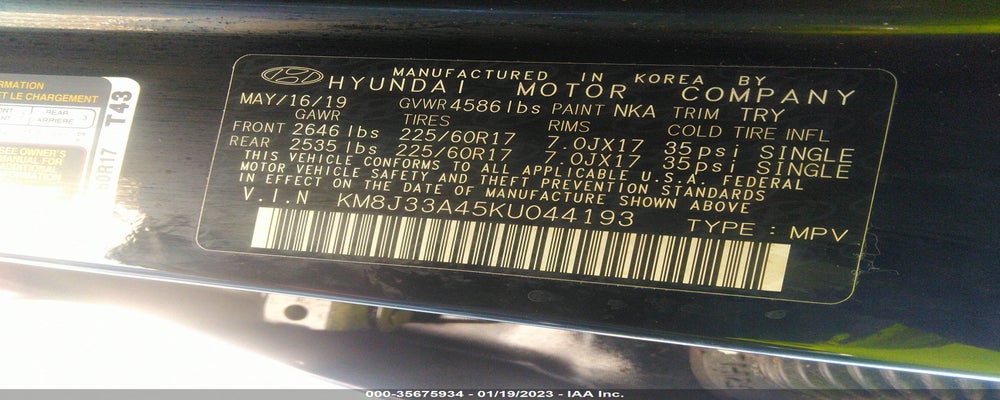 KM8J33A45KU044193 2019 HYUNDAI TUCSON photo no. 9