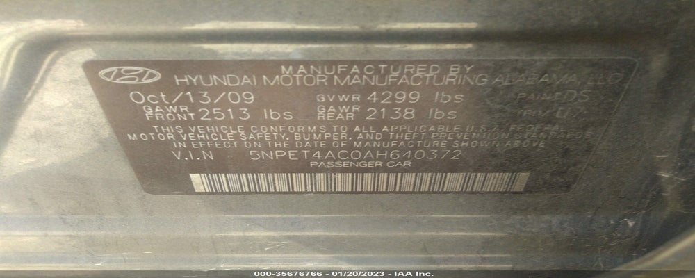 5NPET4AC0AH640372 2010 HYUNDAI SONATA photo no. 9