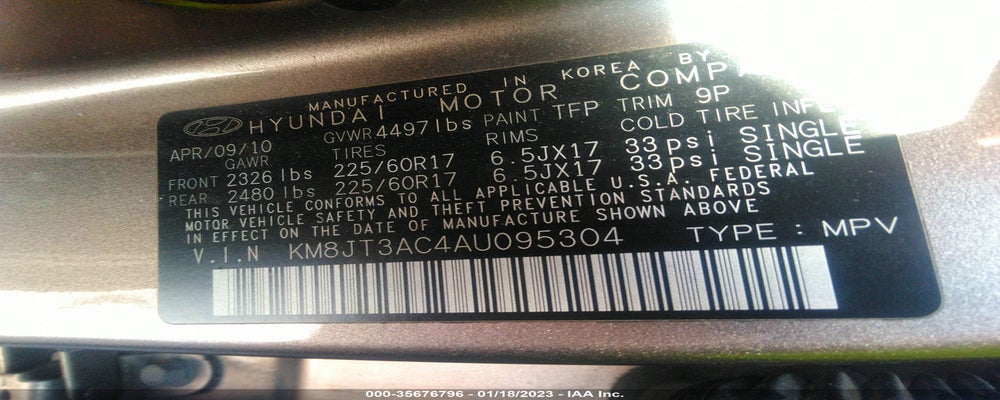 KM8JT3AC4AU095304 2010 HYUNDAI TUCSON photo no. 9