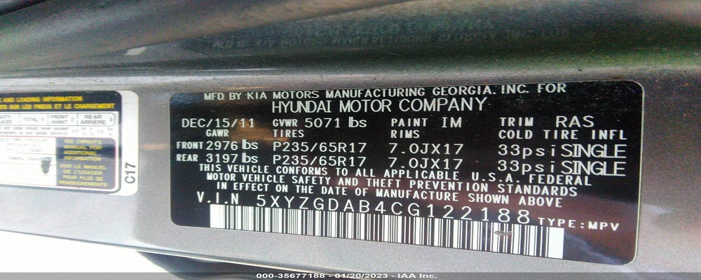 5XYZGDAB4CG122188 2012 HYUNDAI SANTA FE photo no. 9