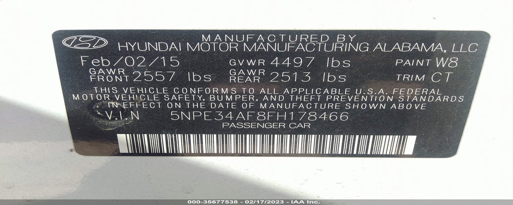 5NPE34AF8FH178466 2015 HYUNDAI SONATA photo no. 9