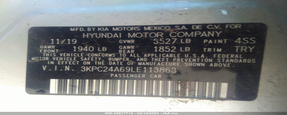 3KPC24A69LE113863 2020 HYUNDAI ACCENT photo no. 9