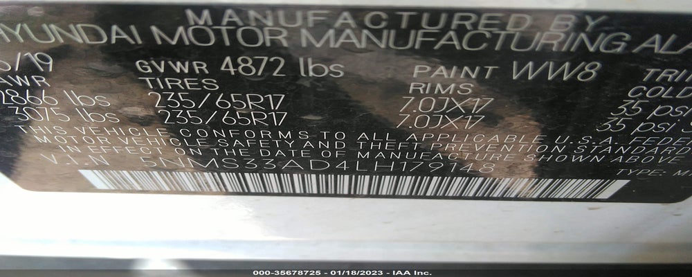 5NMS33AD4LH179148 2020 HYUNDAI SANTA FE photo no. 9