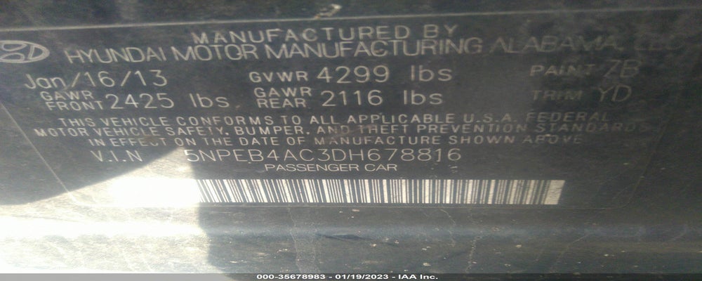 5NPEB4AC3DH678816 2013 HYUNDAI SONATA photo no. 9