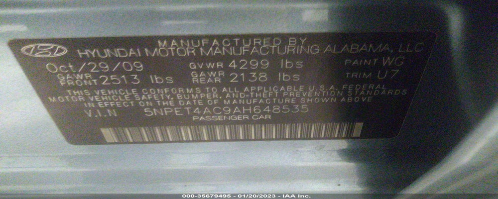 5NPET4AC9AH648535 2010 HYUNDAI SONATA photo no. 9