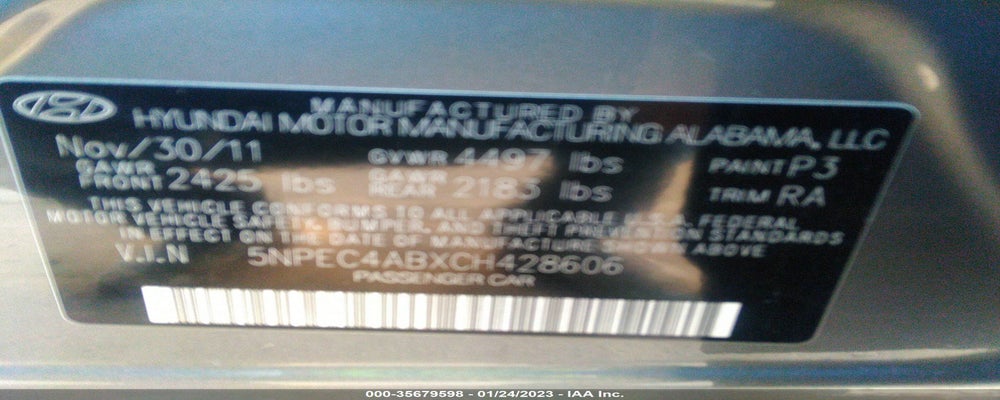 5NPEC4ABXCH428606 2012 HYUNDAI SONATA photo no. 9