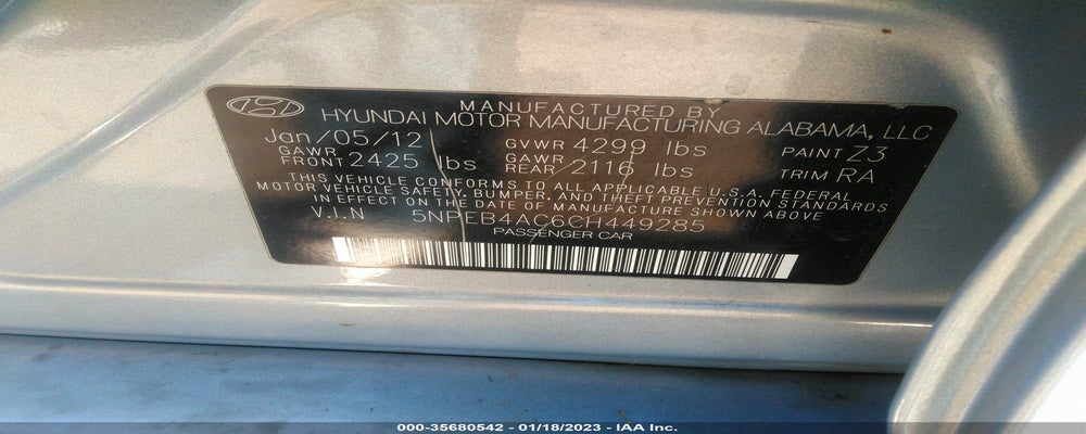 5NPEB4AC6CH449285 2012 HYUNDAI SONATA photo no. 9