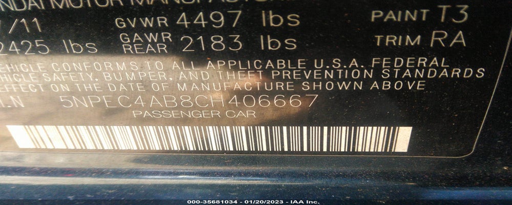 5NPEC4AB8CH406667 2012 HYUNDAI SONATA photo no. 9