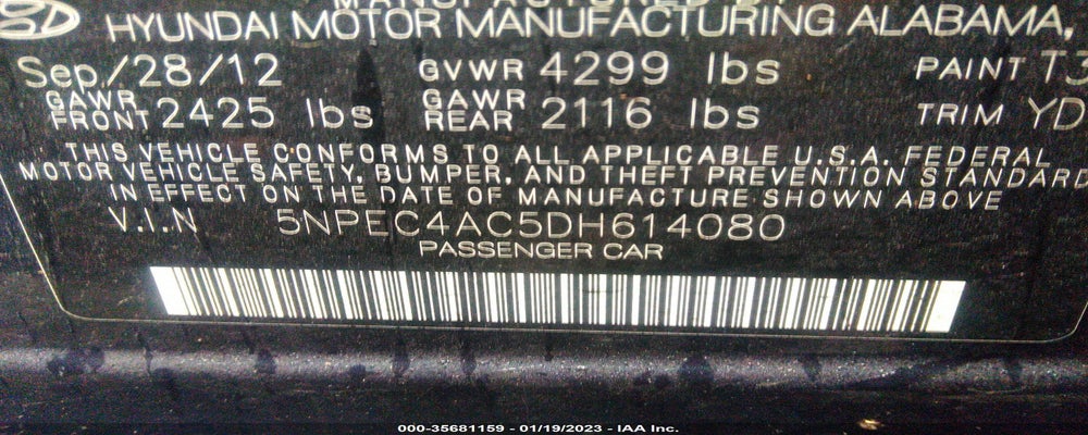 5NPEC4AC5DH614080 2013 HYUNDAI SONATA photo no. 9