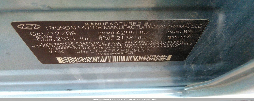 5NPET4AC5AH639895 2010 HYUNDAI SONATA photo no. 9