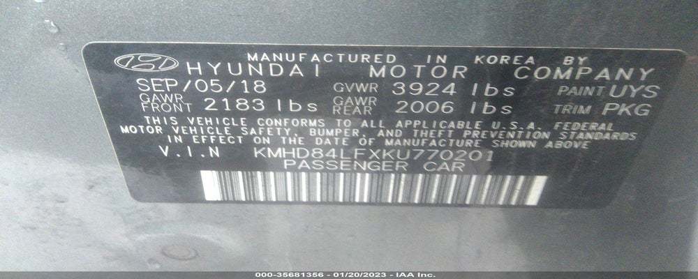 KMHD84LFXKU770201 2019 HYUNDAI ELANTRA photo no. 9