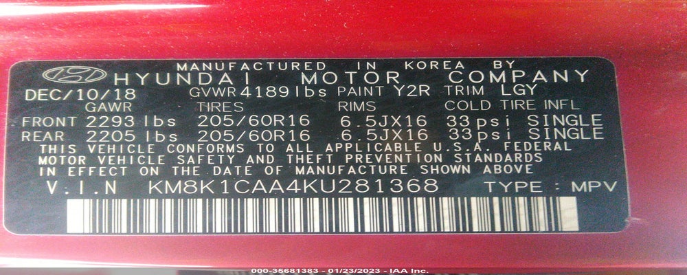 KM8K1CAA4KU281368 2019 HYUNDAI KONA photo no. 9