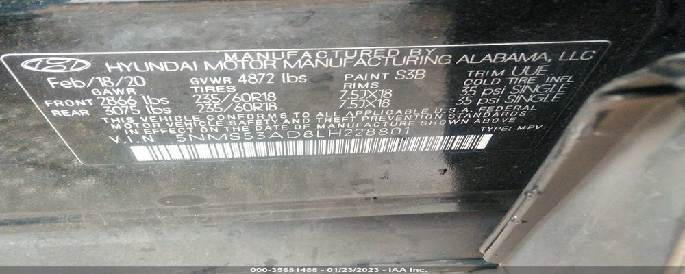 5NMS53AD8LH228801 2020 HYUNDAI SANTA FE photo no. 9