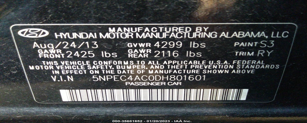 5NPEC4AC0DH801601 2013 HYUNDAI SONATA photo no. 9