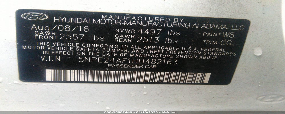 5NPE24AF1HH482163 2017 HYUNDAI SONATA photo no. 9