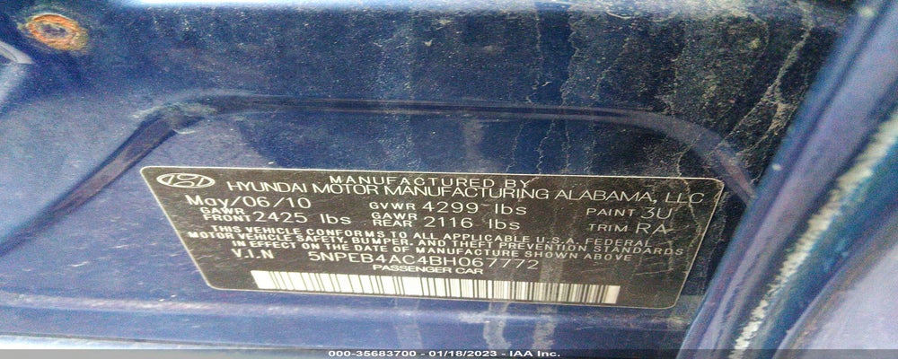 5NPEB4AC4BH067772 2011 HYUNDAI SONATA photo no. 9