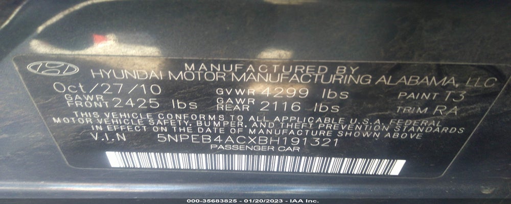 5NPEB4ACXBH191321 2011 HYUNDAI SONATA photo no. 9