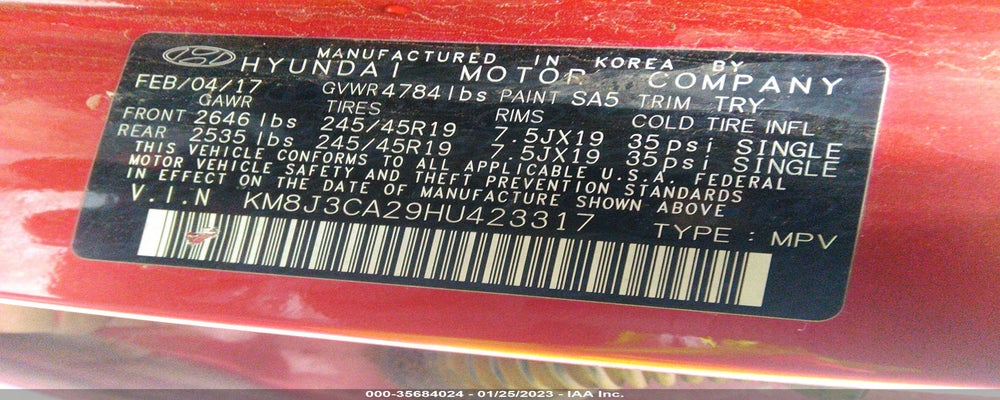 KM8J3CA29HU423317 2017 HYUNDAI TUCSON photo no. 9