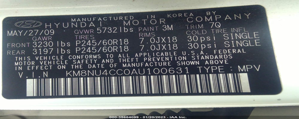 KM8NU4CC0AU100631 2010 HYUNDAI VERACRUZ photo no. 9