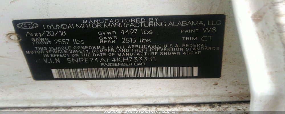 5NPE24AF4KH733331 2019 HYUNDAI SONATA photo no. 9