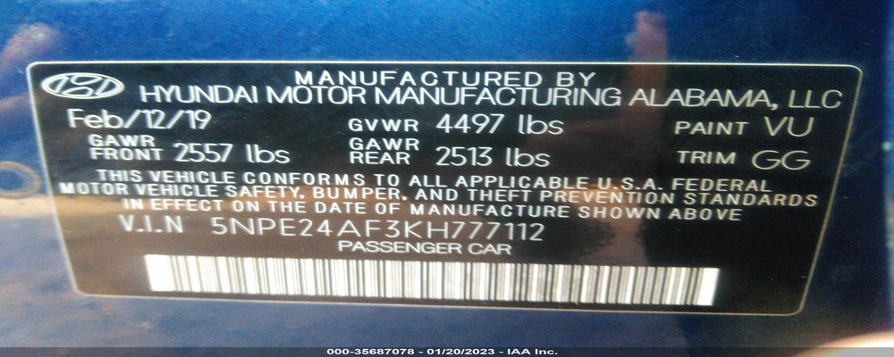 5NPE24AF3KH777112 2019 HYUNDAI SONATA photo no. 9