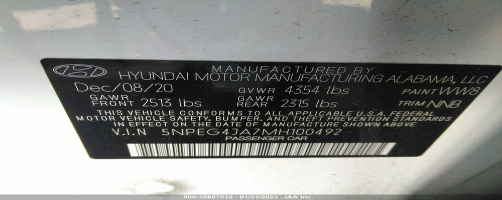 5NPEG4JA7MH100492 2021 HYUNDAI SONATA photo no. 9