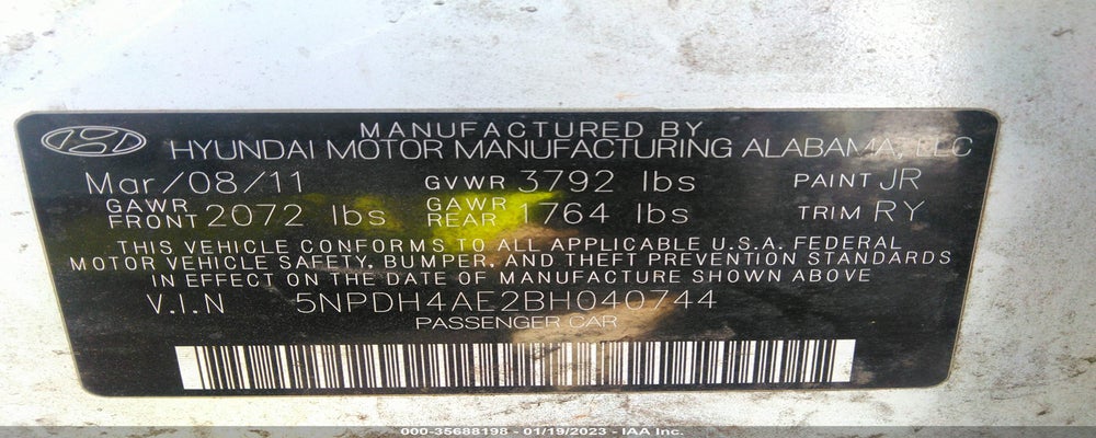 5NPDH4AE2BH040744 2011 HYUNDAI ELANTRA photo no. 9
