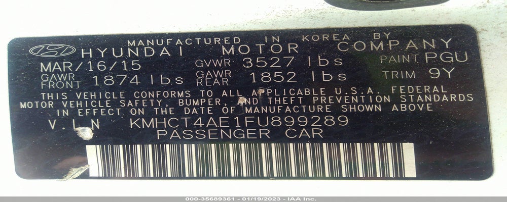 KMHCT4AE1FU899289 2015 HYUNDAI ACCENT photo no. 9