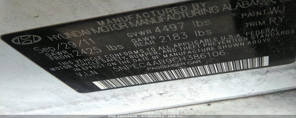 5NPEC4AB9CH386106 2012 HYUNDAI SONATA photo no. 9