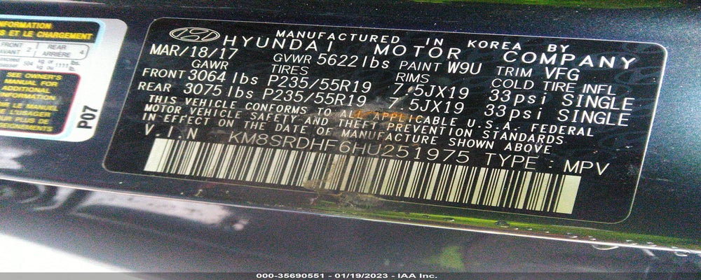 KM8SRDHF6HU251975 2017 HYUNDAI SANTA FE photo no. 9