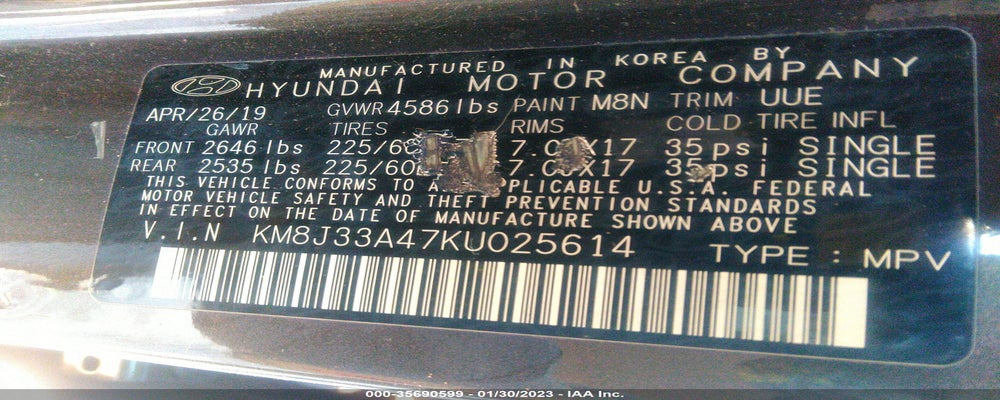KM8J33A47KU025614 2019 HYUNDAI TUCSON photo no. 9
