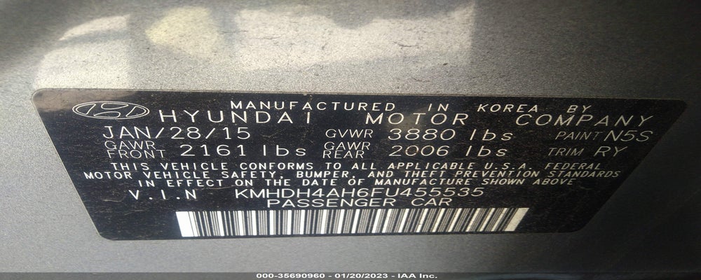 KMHDH4AH6FU455535 2015 HYUNDAI ELANTRA photo no. 9