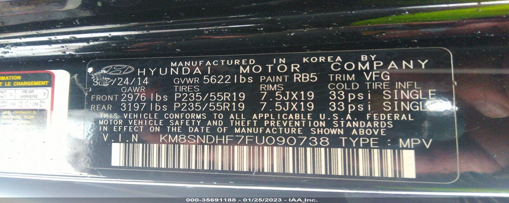 KM8SNDHF7FU090738 2015 HYUNDAI SANTA FE photo no. 9