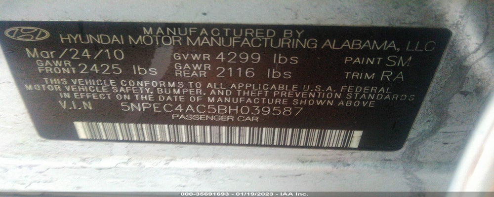 5NPEC4AC5BH039587 2011 HYUNDAI SONATA photo no. 9