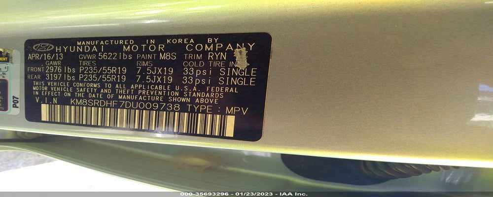 KM8SRDHF7DU009738 2013 HYUNDAI SANTA FE photo no. 9