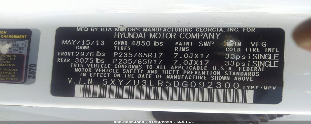 5XYZU3LB5DG092300 2013 HYUNDAI SANTA FE photo no. 9