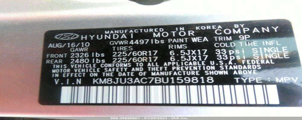 KM8JU3AC7BU159818 2011 HYUNDAI TUCSON photo no. 9